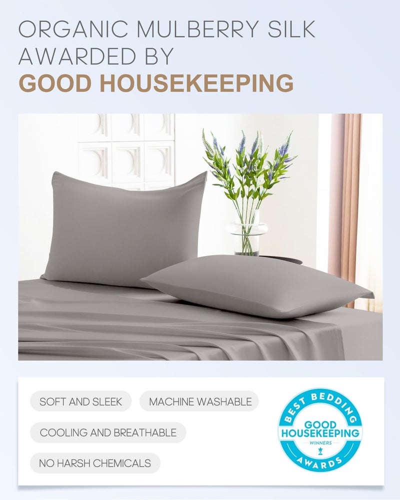 THXSILK Set of 2 100% Mulberry Silk Pillowcases for Hair and Skin, 22 Momme Natural Silk Pillow Cover with Hidden Zipper, Soft Breathable Smooth Organic Silk Pillowcases(Grey, Queen Size 20"x30") - Image 4