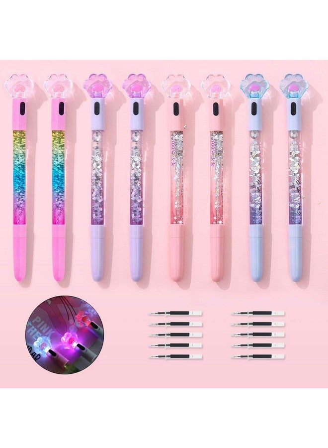 SITAKE 8 Pcs Cute Pens Kawaii Pens Fun Pens, 0.5Mm Cat Paw Shiny Luminous Ballpoint Pens, Korean Japanese Stationery School Supplies For Teen Girls Women, Black Writing Gel Pens - Image 1