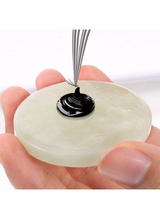 Bememo 2 Pieces Jade Stone For Lash Glue Eyelash Extension Round Jade Stone Lash Glue Holders Adhesive Pallet Fake Eye Lash Holder Base 2 Inch (Green)  - Image 4