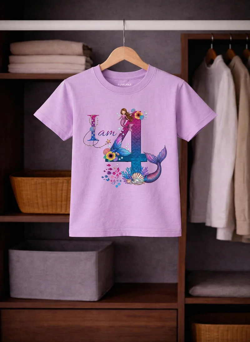 Funkaar Mermaid 4th Birthday T-Shirt for Girls | "I Am 4" Design | Soft Combed Cotton