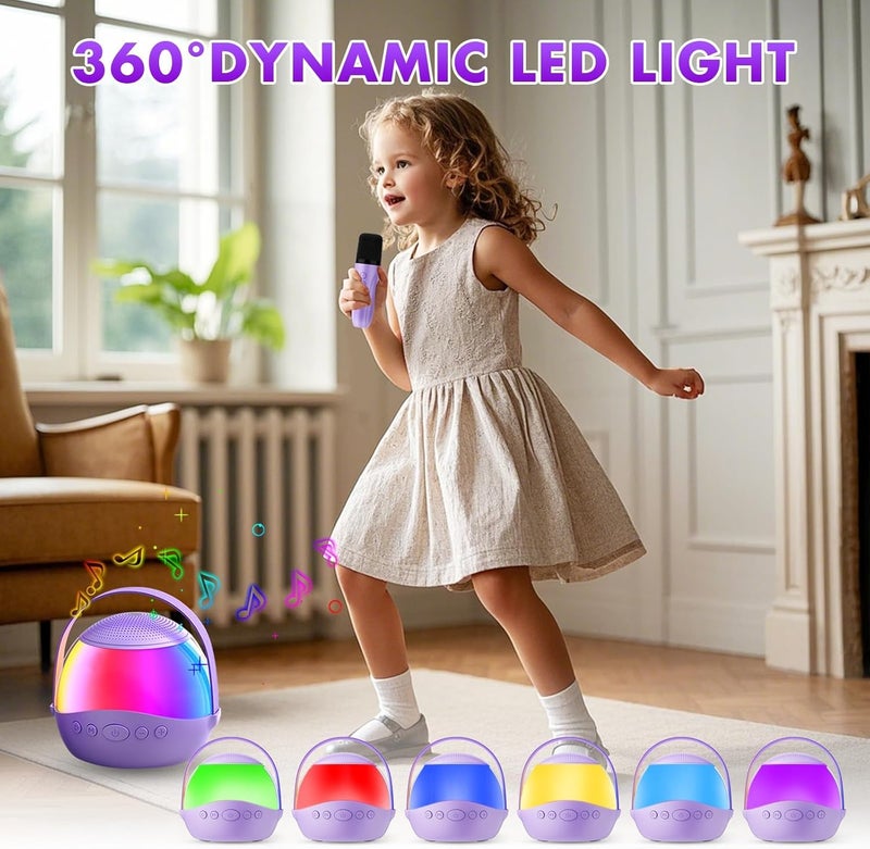 KASTWAVE Mini Karaoke Machine Portable Speaker with 2 Wireless Microphones, Rechargeable Karaoke System, LED Party Light, Fun Singing Machine, Gift for Boys Girls Age 3-12+, Family Party, Purple - Image 5