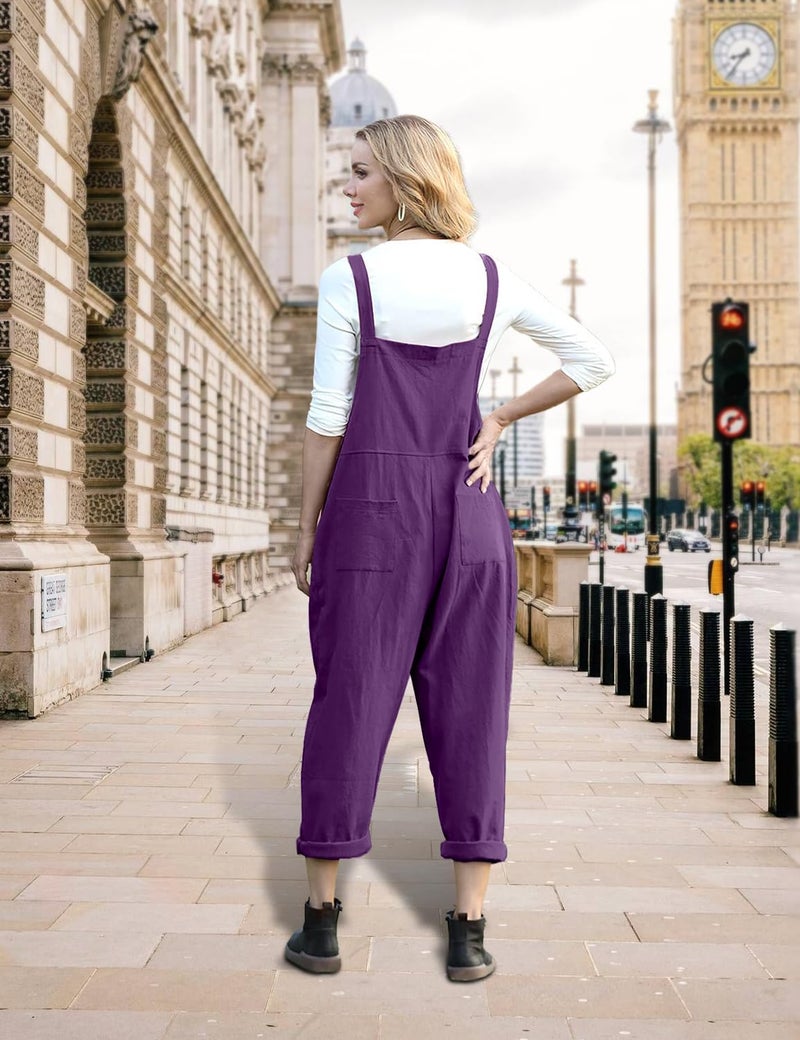 YESNO Women Long Casual Loose Bib Pants Overalls Baggy Rompers Jumpsuits with Pockets XL PV9 Purple - Image 4
