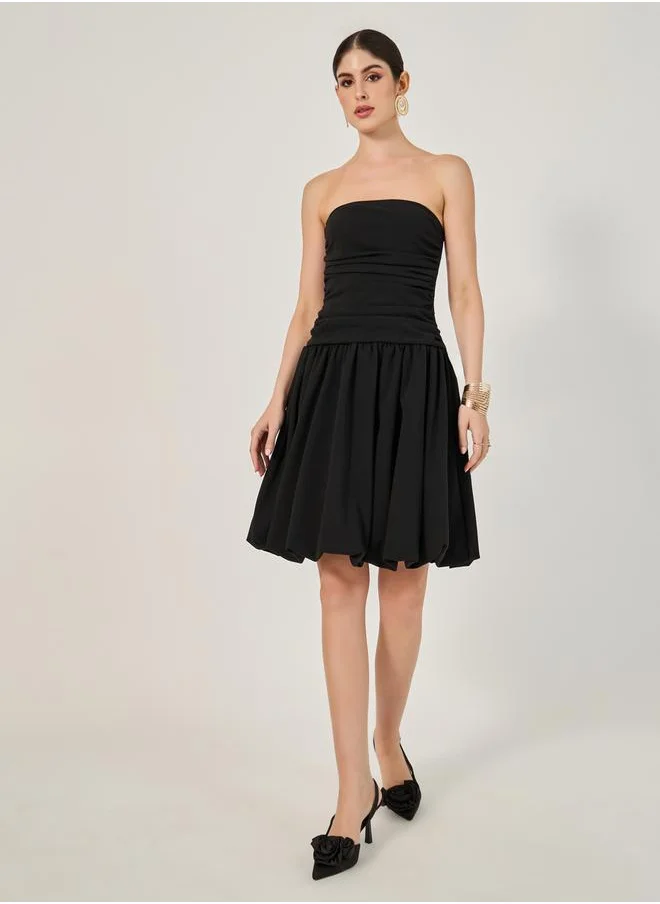 ستايلي Plain Ruched Strapless A-Line Knee-Length Dress