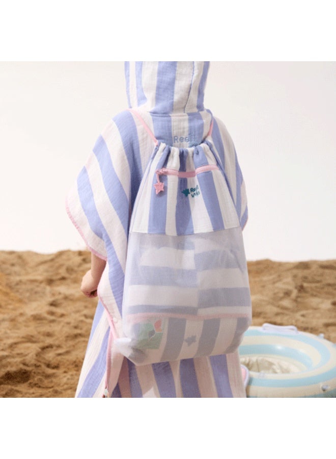 Reefi Lines Kids 4-Piece Hooded Cappa Set with Hat, Bag and Slippers - Mauve-Pink Striped - Image 5