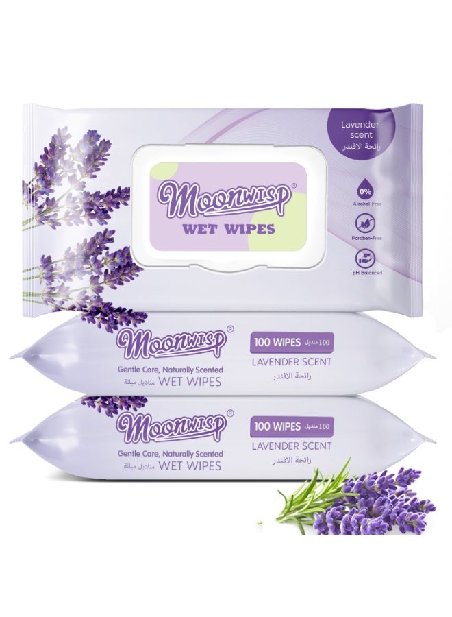 Moonwisp Wet Wipes for Cleaning and Hand Sanitizing, Lavender Scented, Moisturizing, Travel-Friendly, Hypoallergenic, All-Purpose Wipes, Perfect for Adults and Kids (Purple, PACK 3) - Image 1