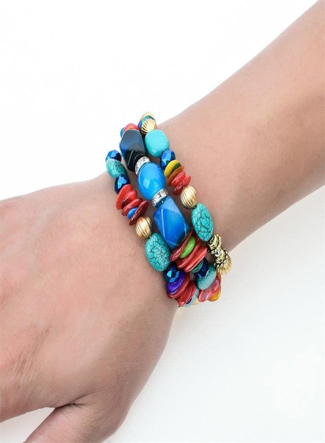 Kicomvi Boho Multilayer Irregular Agate Beads Charm Bracelets Handmade Multi-Color Cryston Stone Turquoise Wrap Bracelets for Women Girl Yoga Jewelry, Crystal, crystal - Image 3