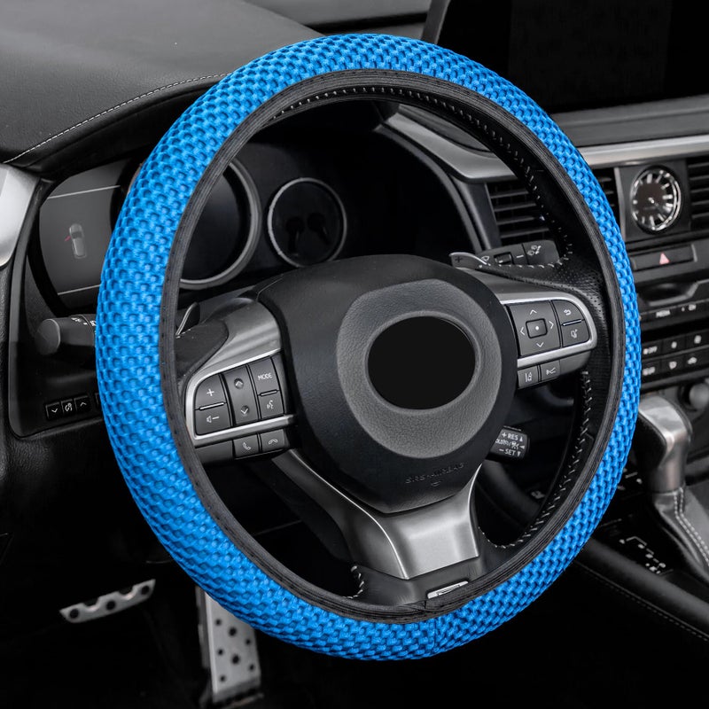 Alpmosn Elastic Stretch Steering Wheel Cover, Universal Interior Accessories Steering Wheel Cover for Women & Men, Breathable Microfiber Ice Silk, Anti-Slip, Odorless, Easy Carry(Blue) - Image 1