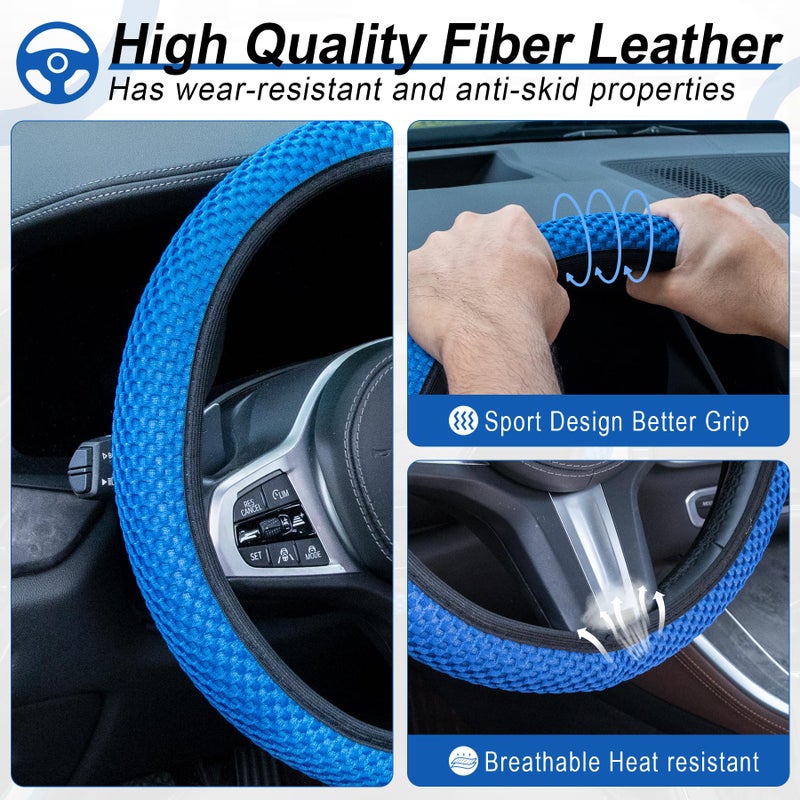 Alpmosn Elastic Stretch Steering Wheel Cover, Universal Interior Accessories Steering Wheel Cover for Women & Men, Breathable Microfiber Ice Silk, Anti-Slip, Odorless, Easy Carry(Blue) - Image 3