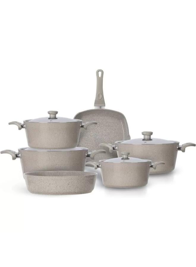 Top Chef Granite 10 Pieces set (pot18-20-24-28-Grill28-tray26)Biege - Image 1