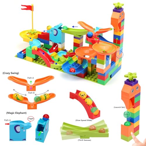 COUOMOXA Marble Run Building Blocks for Kids STEM Educational Toys for 3 4 5 6 7 8 Years Old Kids Catapult Track Set Compatible Classic Blocks Age 35 48 Birthday Gifts Boys Girls - Image 5