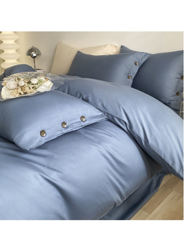 AROAQ Bed Cover Set, Soft Luxurious Pure Bedsheet Set, Long-staple Cotton Simple Solid Color Bed Sheet Quilt Cover Bedding Twill Cotton Set,( blue, 2.0m bed sheet four-piece set)  - Image 1