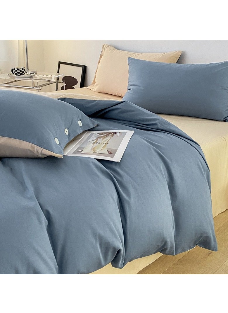 AROAQ Bed Cover Set, Soft Luxurious Pure Bedsheet Set, Long-staple Cotton Simple Solid Color Bed Sheet Quilt Cover Bedding Twill Cotton Set,( blue, 2.0m bed sheet four-piece set)  - Image 2
