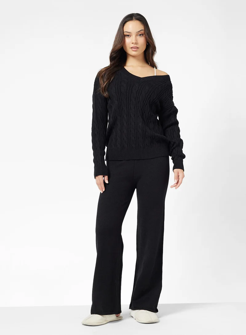 Ginger Basics Cable Knit Sweater & Pant Coord Set