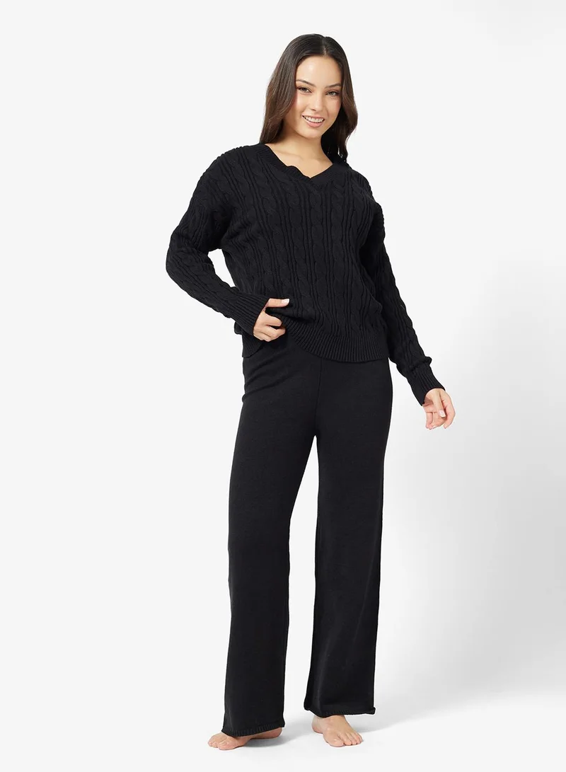 Ginger Basics Cable Knit Sweater & Pant Coord Set