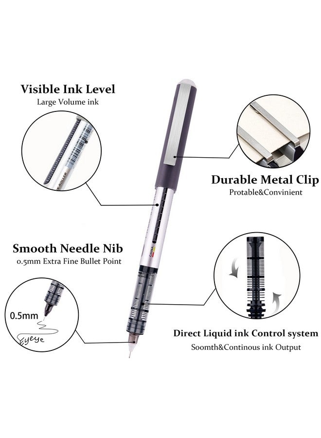 EYEYE Liquid Ink Rollerball Pens, 0.5Mm Extra Fine Point, Black Ink Pen Smooth Writing Quick Dry For Office Home, 12 Count  - Image 2