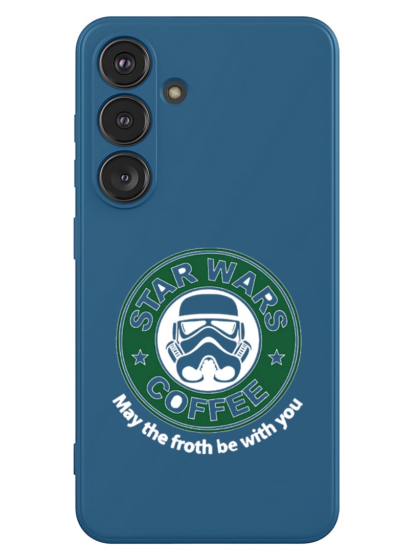 Theodor Protective Slim Fit Case Liquid Silicone Cover with Full Body Protection Anti-Scratch Shockproof Case For Samsung Galaxy S25 Plus (Blue) - StarWars Coffee - White - Image 1