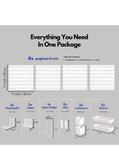 GUDOO Pegboard Combination Kit 4 Pegboards and 14 Accessories Modular Hanging for Wall Organizer Crafts Organization Ornaments Display Nursery Storage 22" x 22" White  Peg Board  - Image 4