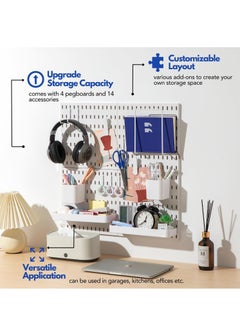 GUDOO Pegboard Combination Kit 4 Pegboards and 14 Accessories Modular Hanging for Wall Organizer Crafts Organization Ornaments Display Nursery Storage 22" x 22" White  Peg Board  - Image 5
