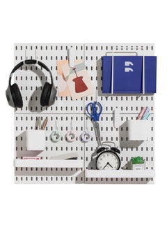 GUDOO Pegboard Combination Kit 4 Pegboards and 14 Accessories Modular Hanging for Wall Organizer Crafts Organization Ornaments Display Nursery Storage 22" x 22" White  Peg Board  - Image 1