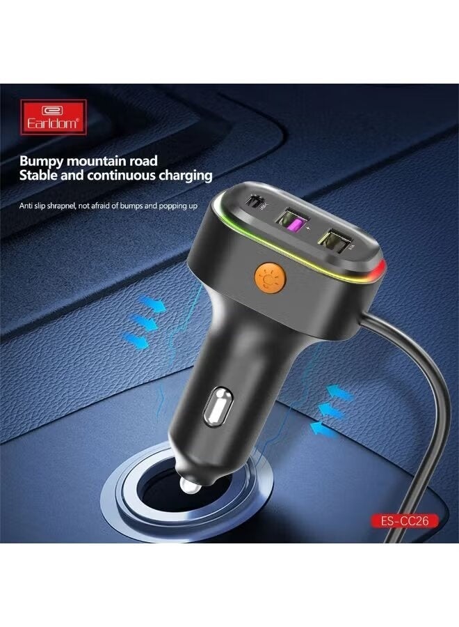 Earldom CC26 RGB 6-in-1 66W Multi-Port Car Charger With Fast Charging USB & Type-C Ports LED Ambient Light Smart Protection Compact Universal Car Charging Adapter for Smartphones Tablets GPS Dash Cameras - Image 3