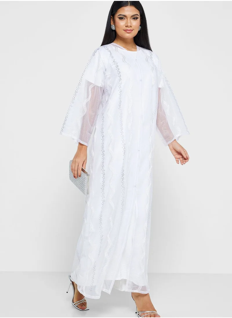 Khizana Lace Shimmer Abaya With Sheila