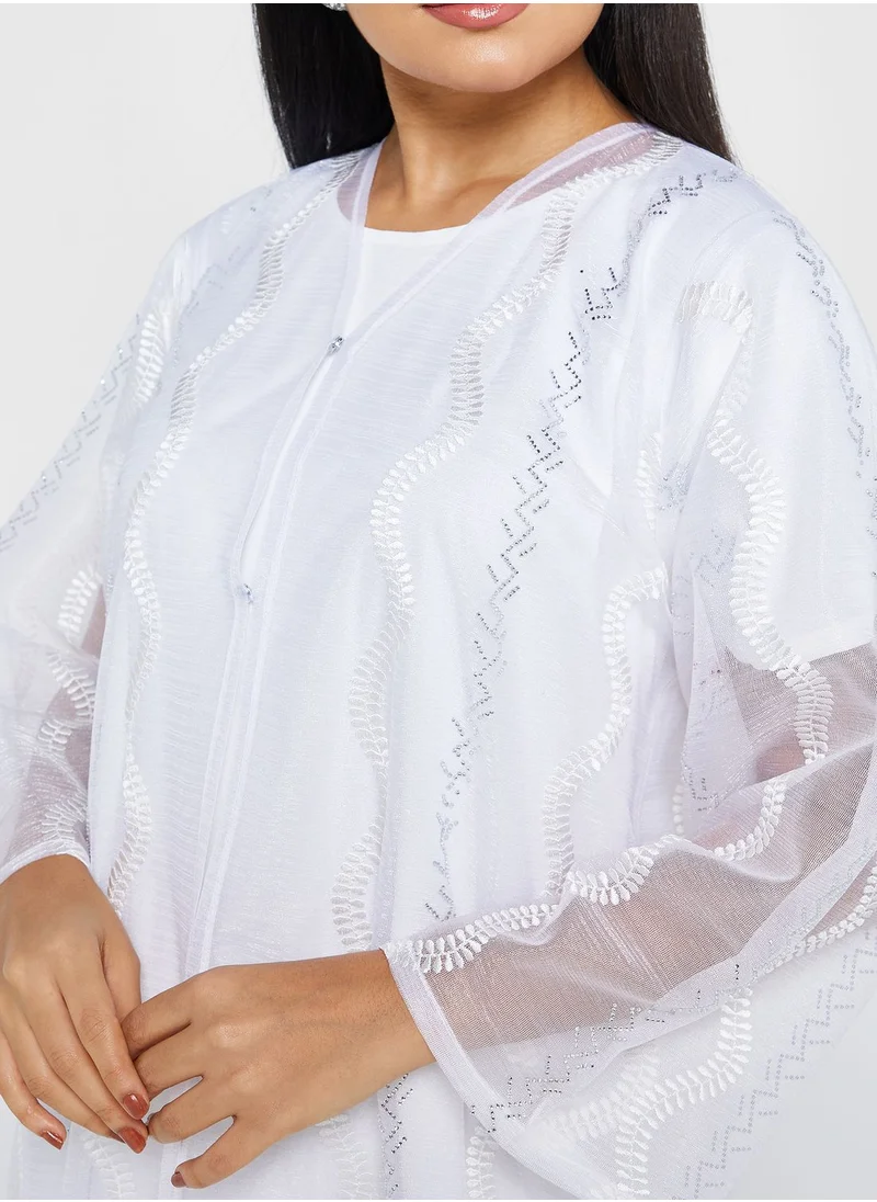 Khizana Lace Shimmer Abaya With Sheila