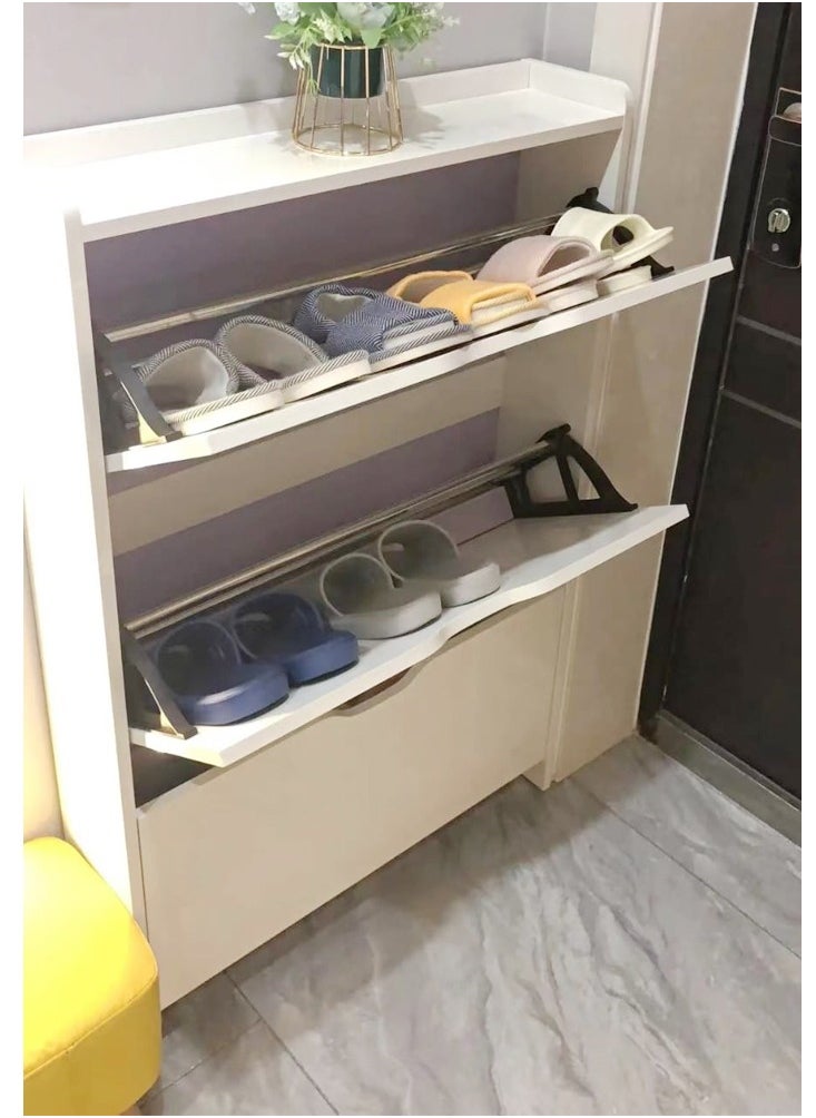 fashionhome - 3 Tier Ultra Thin Tilting Shoe Cabinet Rack for Entryway Hallway Storage Furniture White 78 x 17 x 110 cm - Image 1