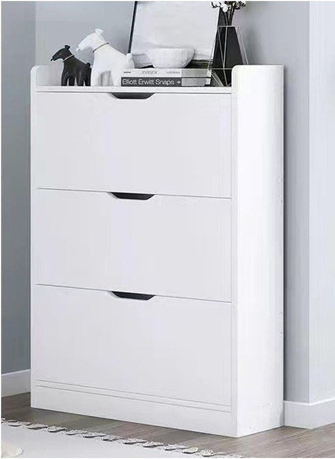 fashionhome - 3 Tier Ultra Thin Tilting Shoe Cabinet Rack for Entryway Hallway Storage Furniture White 78 x 17 x 110 cm - Image 1