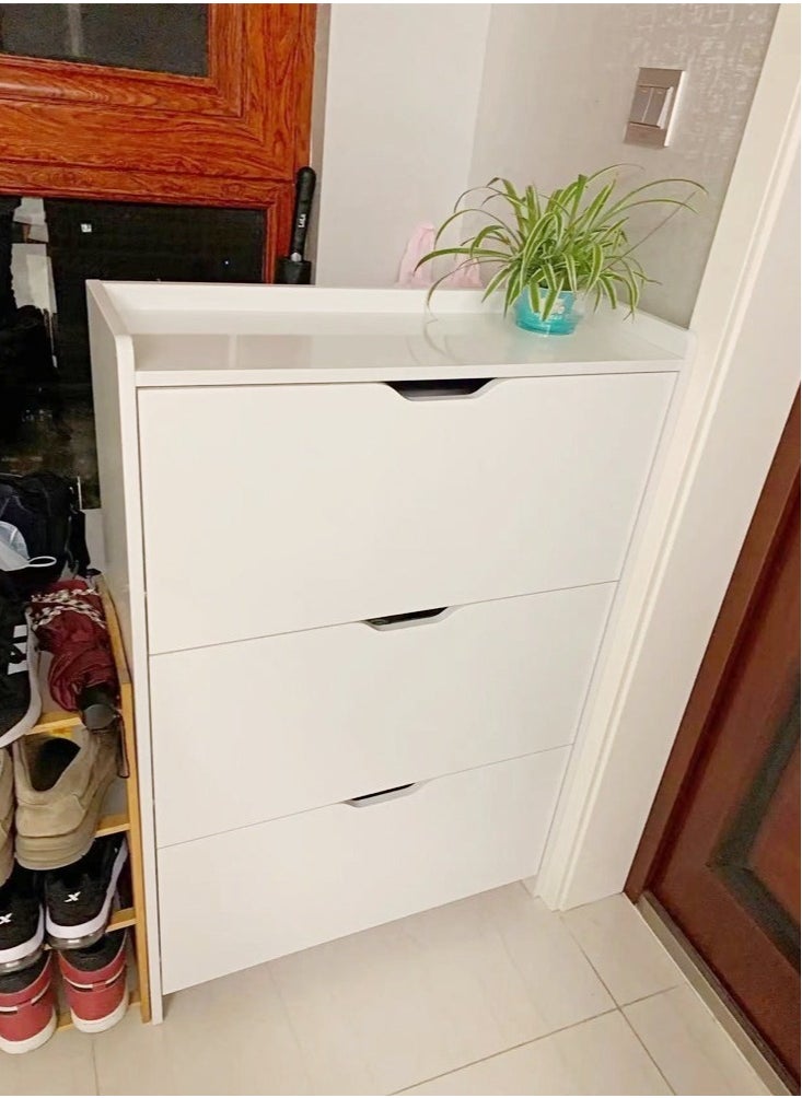 fashionhome - 3 Tier Ultra Thin Tilting Shoe Cabinet Rack for Entryway Hallway Storage Furniture White 78 x 17 x 110 cm - Image 1
