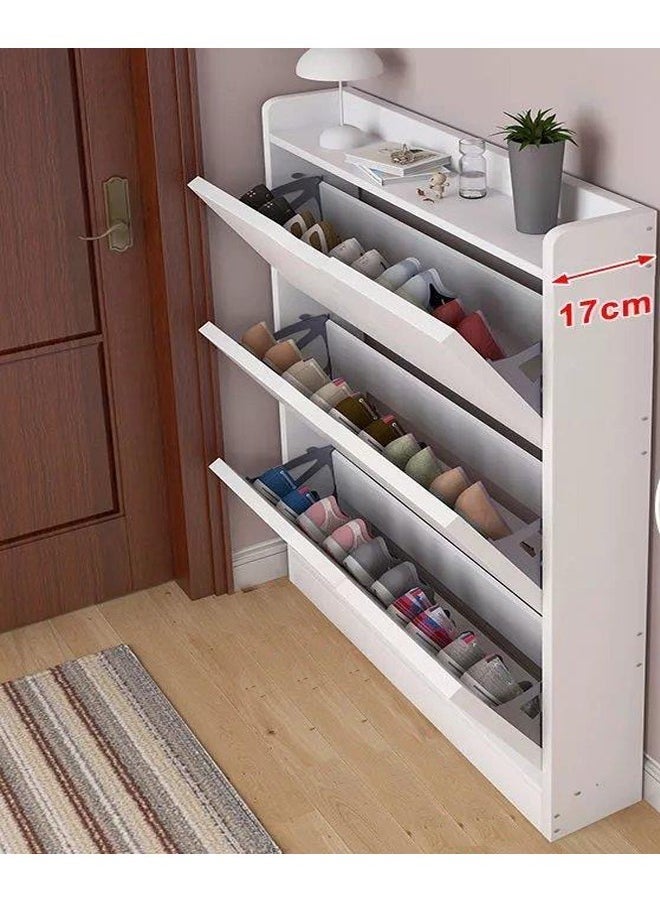 fashionhome - 3 Tier Ultra Thin Tilting Shoe Cabinet Rack for Entryway Hallway Storage Furniture White 78 x 17 x 110 cm - Image 1