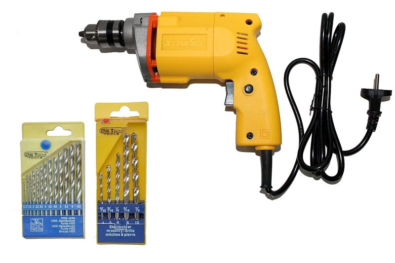 Digital Craft 10 mm Drill Machine 13 pieces Hss Drill Set For Wood Metal Plastic 5 Pcs Masonary Drill Set For Wall Concretes Set of 13 yellow - Image 1