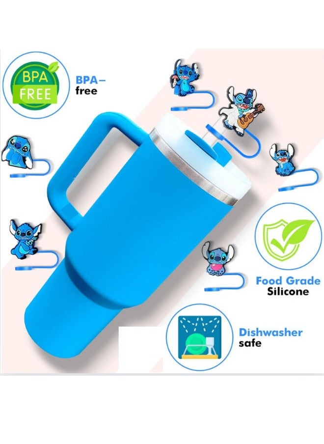 ZVEV 6PCS Silicone Straw Cover Cap for Stanley Cup Compatible with 30 and 40 Oz Tumbler Handles 10mm 0.4in Dust Proof Reusable Straw Tips Lids（Stitch Series ）  - Image 2