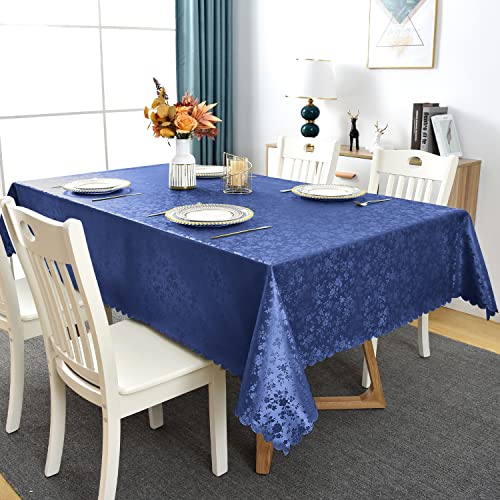 Romanstile Rectangle Vinyl Tablecloth,100% Waterproof Heavy Duty Oil Spill Proof Stain Resistant Plastic PU Table Cover with Flannel Backing for Kitchen, Dining (Rose Navy Blue, 60 x 84) - Image 4