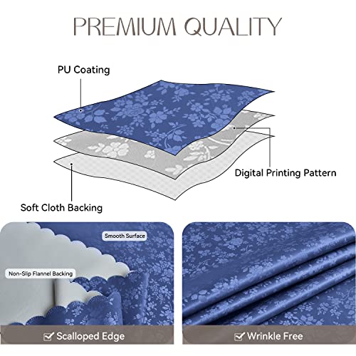 Romanstile Rectangle Vinyl Tablecloth,100% Waterproof Heavy Duty Oil Spill Proof Stain Resistant Plastic PU Table Cover with Flannel Backing for Kitchen, Dining (Rose Navy Blue, 60 x 84) - Image 2
