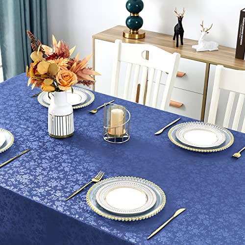 Romanstile Rectangle Vinyl Tablecloth,100% Waterproof Heavy Duty Oil Spill Proof Stain Resistant Plastic PU Table Cover with Flannel Backing for Kitchen, Dining (Rose Navy Blue, 60 x 84) - Image 5