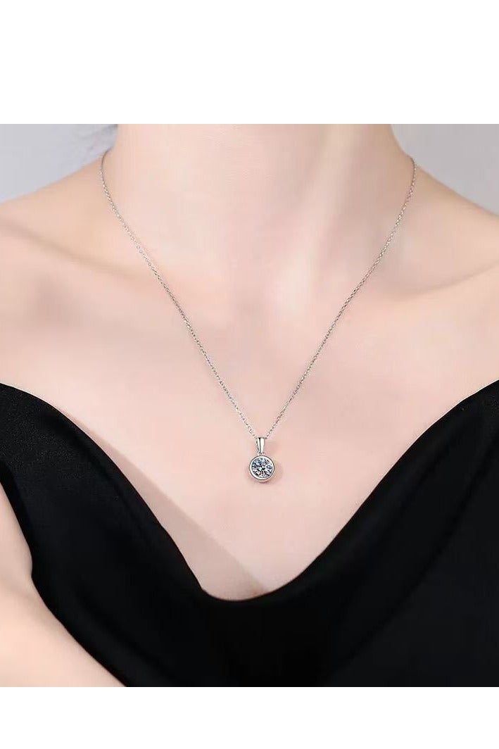 Akali Women's Moissanite Necklace, 1 Carat Lab-Created Diamond Necklace, 925 Sterling Silver Plated with 18K White Gold, Single Pendant Jewelry - Image 4