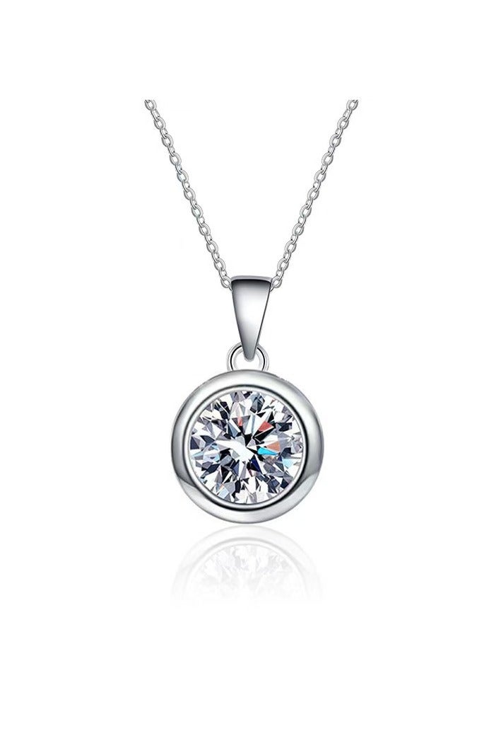 Akali Women's Moissanite Necklace, 1 Carat Lab-Created Diamond Necklace, 925 Sterling Silver Plated with 18K White Gold, Single Pendant Jewelry - Image 1