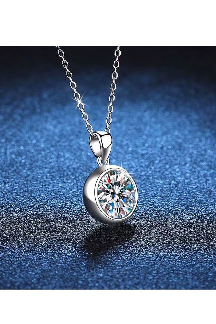 Akali Women's Moissanite Necklace, 1 Carat Lab-Created Diamond Necklace, 925 Sterling Silver Plated with 18K White Gold, Single Pendant Jewelry - Image 2