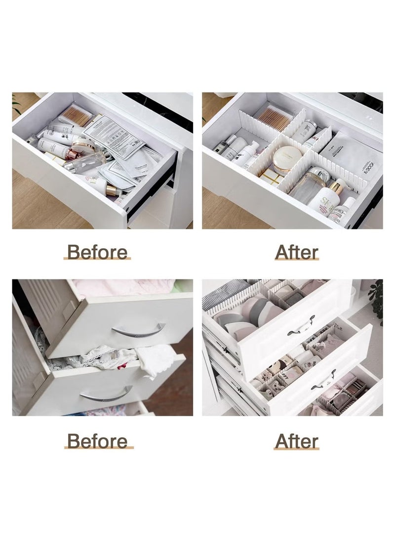 5 in White DIY Grid Drawer Organizer for Socks, 4PC Adjustable Plastic Storage Drawers Divider, Drawer Organizer Grid Dividers, Drawer Partitions for Tie, Bras, Underwear, Makeup (White) - Image 2