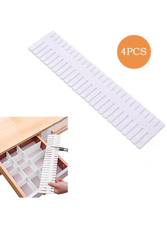 5 in White DIY Grid Drawer Organizer for Socks, 4PC Adjustable Plastic Storage Drawers Divider, Drawer Organizer Grid Dividers, Drawer Partitions for Tie, Bras, Underwear, Makeup (White) - Image 1
