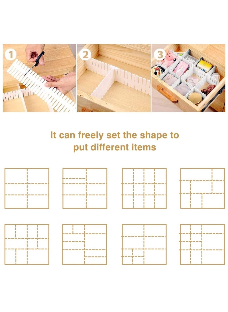 5 in White DIY Grid Drawer Organizer for Socks, 4PC Adjustable Plastic Storage Drawers Divider, Drawer Organizer Grid Dividers, Drawer Partitions for Tie, Bras, Underwear, Makeup (White) - Image 3