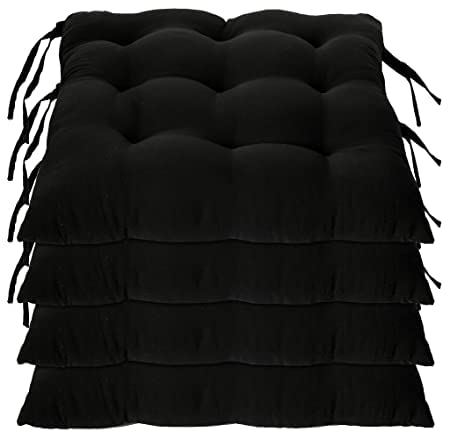 TEEJA Geomatric Printed Microfiber Durable Comfortable Soft Square Chair Pad Cushion Seat Pad with Ties 16INCHES 16 INCHES Black 7 - Image 1