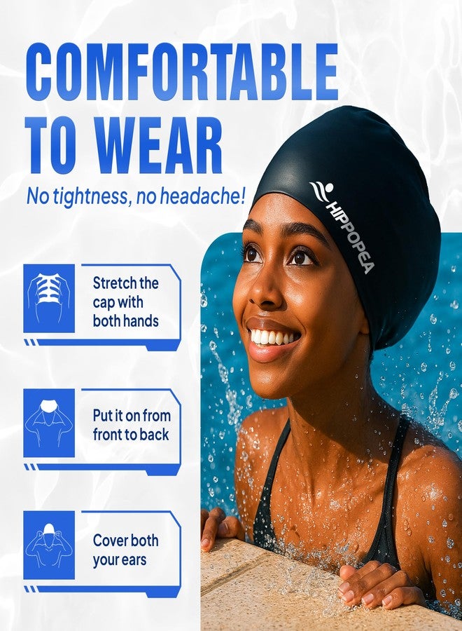 HIPPOPEA Extra Large Silicone Swim Cap for Long Hair, Dreadlocks, Braids, Weaves, Hair Extensions, Curly Afro Styles, Anti Slip 3D Ergonomic Swimming Cap for Women Men Boy Girl (Extra Large) - Image 4