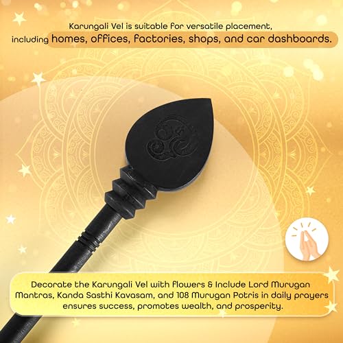 WoCra® Karungali Vel with Stand Base Original 6 Inches Height, Government Lab Certified Black Ebony Wood Vel |100% Natural Unpolished Karungali Vel | Great Gift for Loved Ones |1 Piece - Image 5