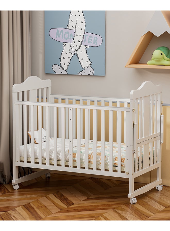 FUN MOMENT Wooden Baby Bed with Mosquito Net, Baby Bed with Adjustable Height Stretchable Crib Head, Newborn and Toddler - Image 1