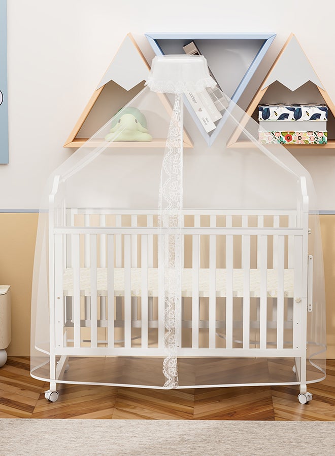 FUN MOMENT Wooden Baby Bed with Mosquito Net, Baby Bed with Adjustable Height Stretchable Crib Head, Newborn and Toddler - Image 2