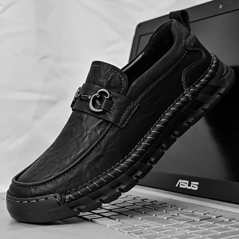 Loafers Men'S 2023 New Autumn Fashionable All-Match Flat Non-Slip Slip Slip-On Loafers Men'S Casual Leather Shoes - Image 3