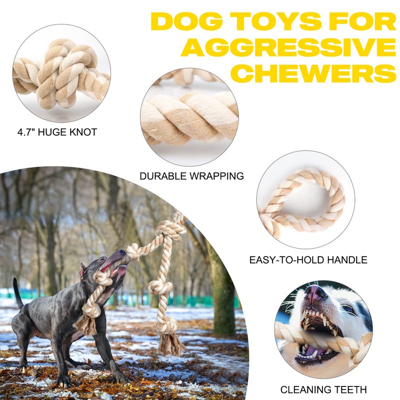 Fida Dog Rope Toys for Aggressive Chewers,Large Dog Toy Designed for Tug of War, Tough Dog Rope Toy Indestructible Made of Undyed Natural Cotton, 29" Large Dog Toys with 3 Big Knots and a Handle - Image 4