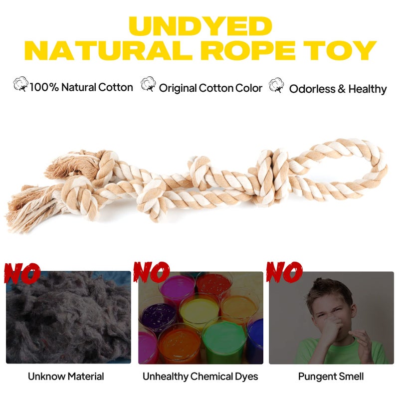 Fida Dog Rope Toys for Aggressive Chewers,Large Dog Toy Designed for Tug of War, Tough Dog Rope Toy Indestructible Made of Undyed Natural Cotton, 29" Large Dog Toys with 3 Big Knots and a Handle - Image 2