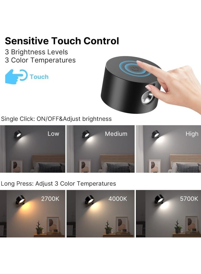 USB Charging Magnetic Suction Wall Lamp Cabinet Lamp Bedside Book Lamp Touch Lamp Bedroom APP Wall Lamp 360 ° Rotation-Power:Three Color Temperatures + 16 Colors Rgb Touch + Remote Control White - Image 3